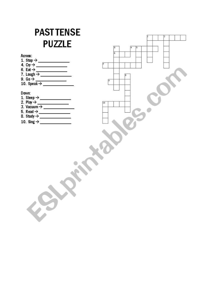 Engaging crossword activity to practice irregular past tense verbs with students Past Tense Verb Crossword Puzzle worksheet for second graders to enhance their reading skills