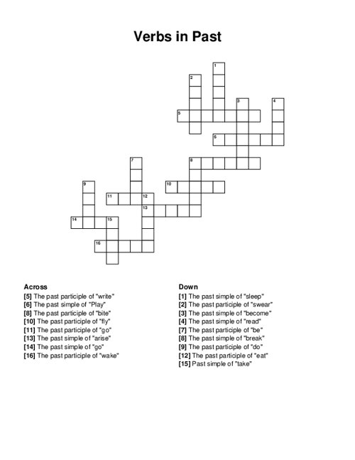 Engaging past tense verb crossword for reading practice in second grade Crossword puzzle worksheet for practicing past tense verbs suitable for second graders