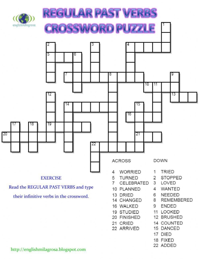 Engaging past tense verb crossword puzzle for reading practice in grade two Crossword puzzle worksheet featuring irregular past tense verbs for second graders