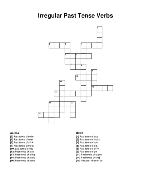 Engaging past tense verb crossword for young learners to enhance their reading skills Crossword puzzle worksheet for practicing irregular past tense verbs in second grade