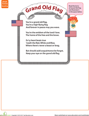 Pre-K student coloring a patriotic American flag worksheet for a 4th of July music activity