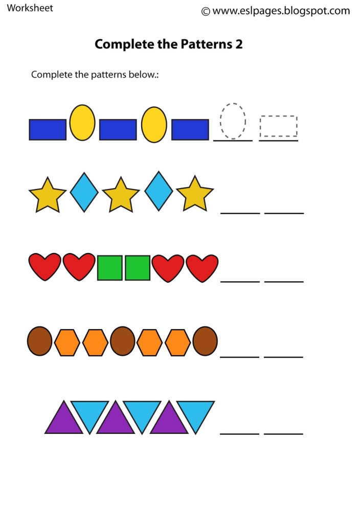 Pre-K Math Worksheet 23: Pattern Recognition and Sequencing Exercise A colorful pattern recognition activity showing shapes and objects arranged in repeating sequences for preschool students to identify and continue