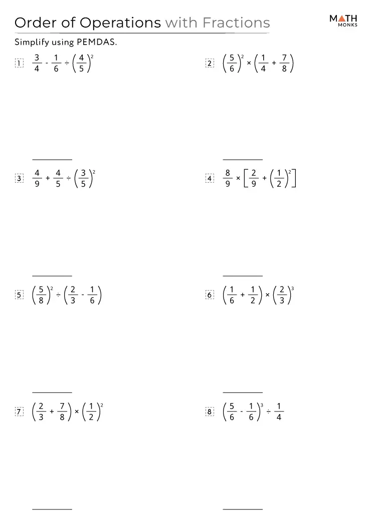 PEMDAS order of operations worksheet for fifth grade students to practice mixed operations