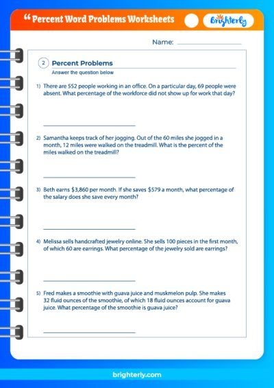 Worksheet featuring percent of change word problems for seventh graders