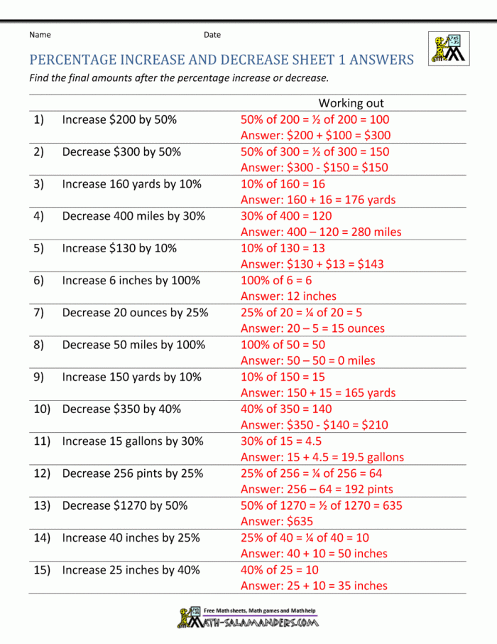 Worksheet featuring percent of change word problems for seventh graders to practice math skills.