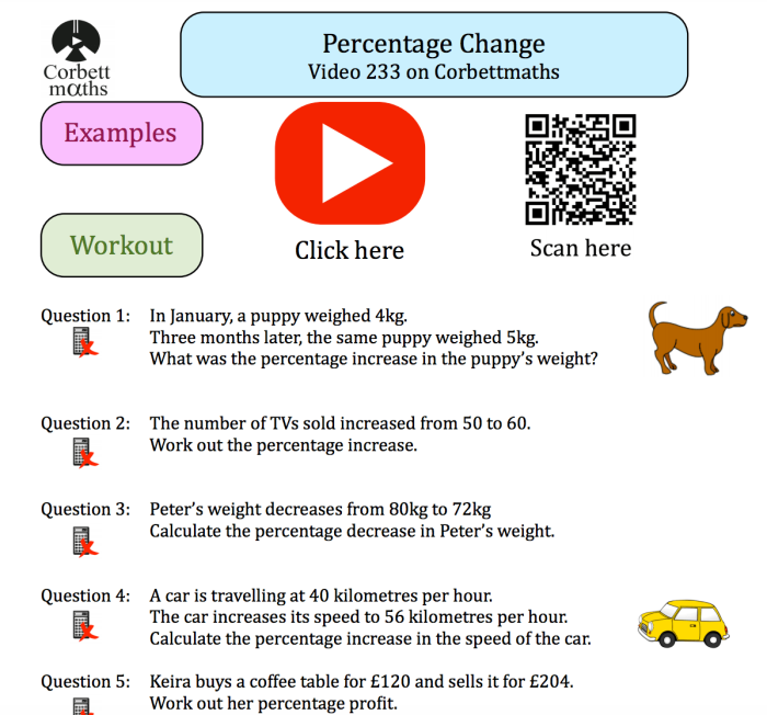 Seventh grade students calculating percent of change in money and time word problems worksheet 24