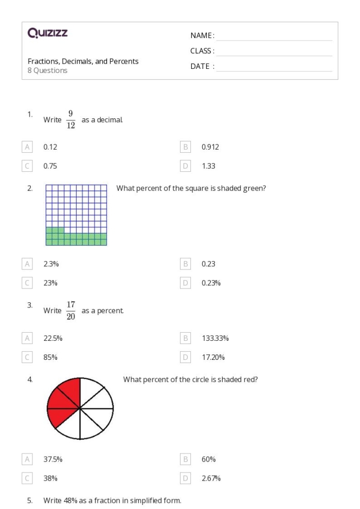 Converting Percents to Decimals Worksheet Grade 5 Number 13 Fifth grade math worksheet for converting percents to decimals problem set 13