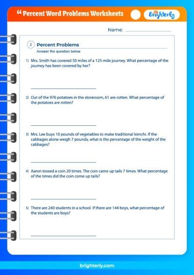 Writing worksheet for Fifth Grade Percentage word problems worksheet for fifth graders focusing on consumer math. Engaging exercises to help children understand percentages in real-life scenarios.