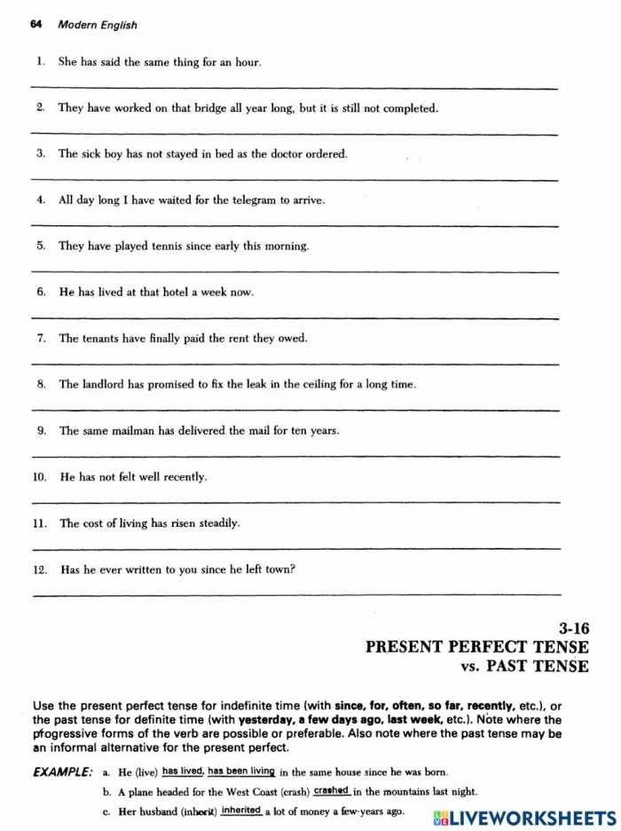 Fifth-grade worksheet on using perfect tense verbs in sentences Form Perfect Verb Tenses worksheet for fifth-grade grammar practice