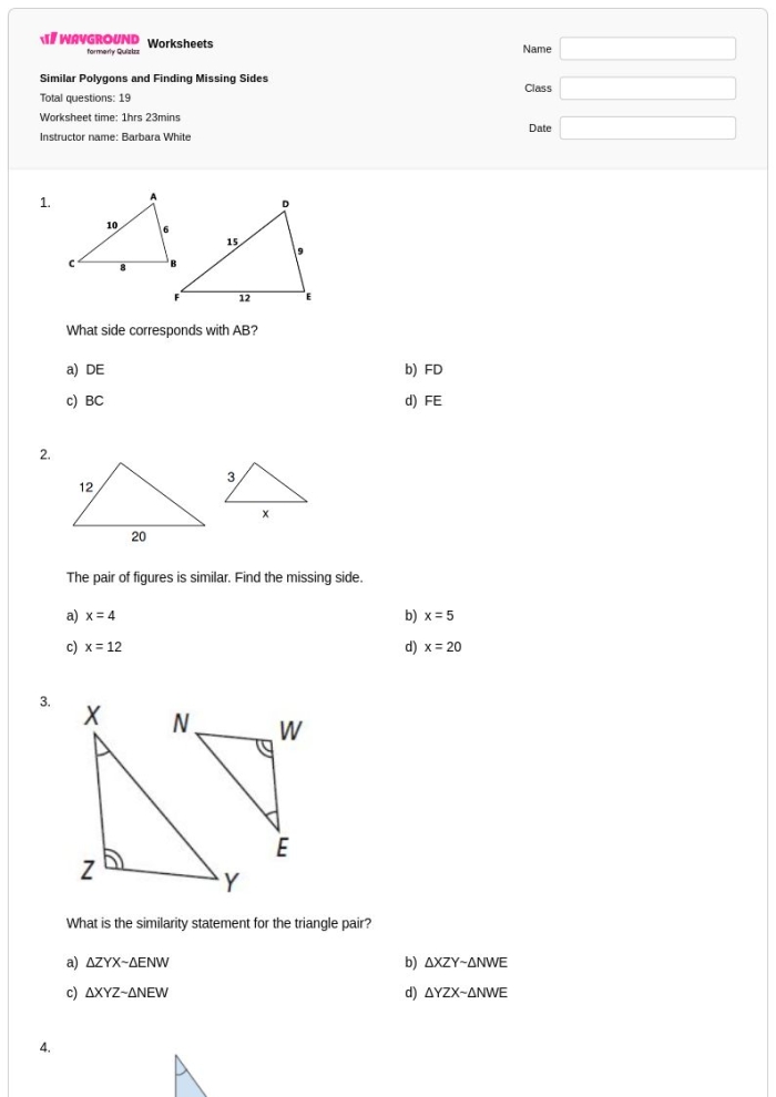 Third grade geometry worksheet for finding the missing side of a shape to calculate perimeter