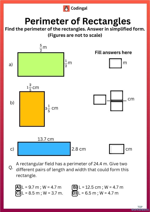 Find the Rectangles Perimeter Worksheet Number 20 Fourth grade geometry worksheet for calculating the perimeters of various rectangles