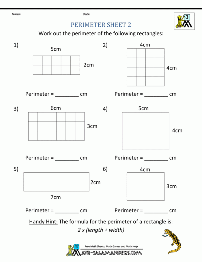 Third grade math worksheet for calculating the perimeter of houses to determine the largest property
