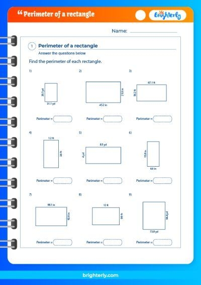 Find the Rectangle Perimeter Worksheet for 4th Grade Math Practice 2 Fourth grade geometry worksheet for calculating the perimeter of rectangles