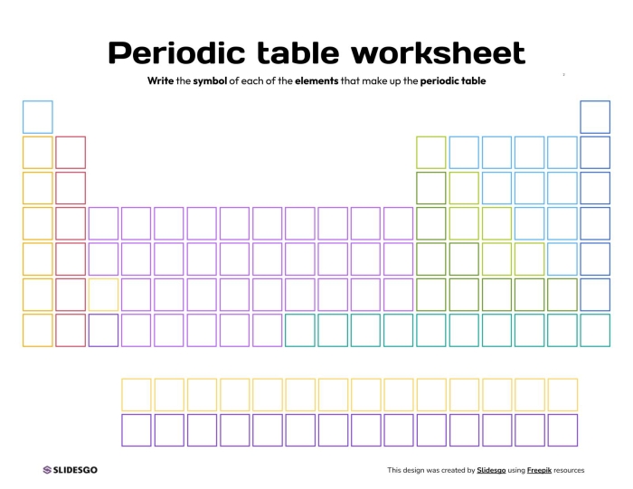Sixth grade student studying a colorful periodic table of elements worksheet with organized rows and columns