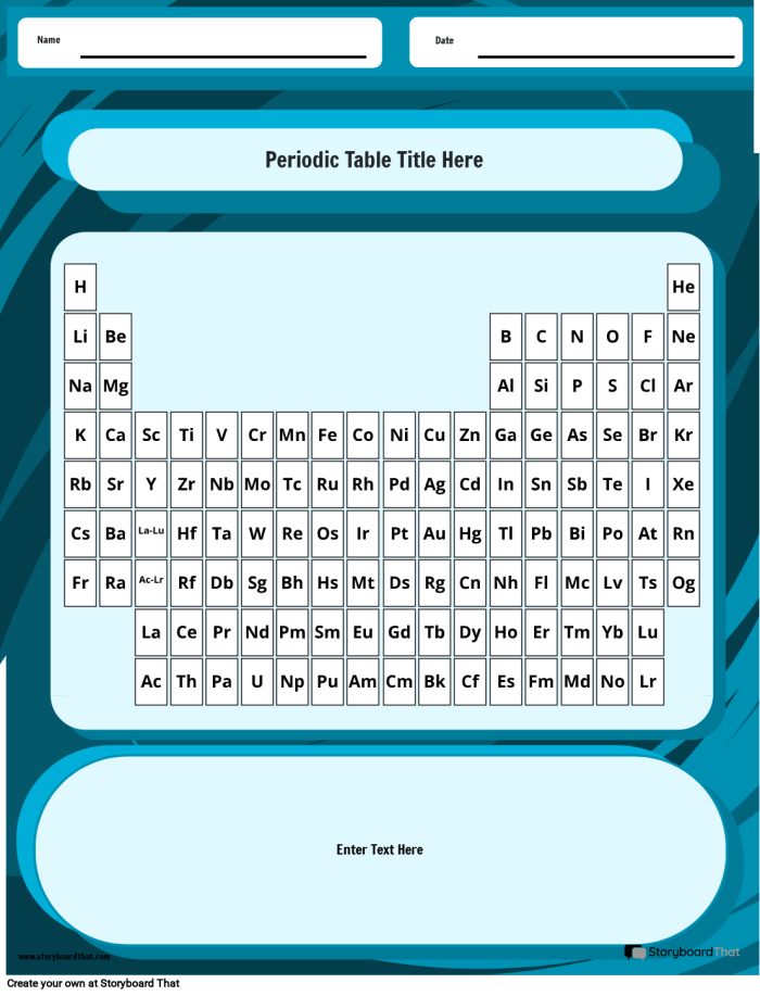 Sixth grade chemistry worksheet featuring a comprehensive periodic table with properties for all 103 elements