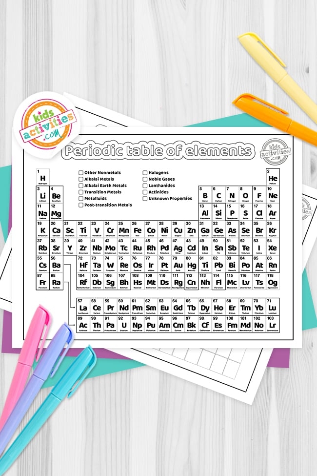 Sixth grade student using a printable periodic table worksheet to study chemical elements