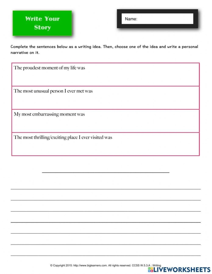 Second grade students organizing their thoughts with a personal narrative story writing worksheet template for pre-writing planning