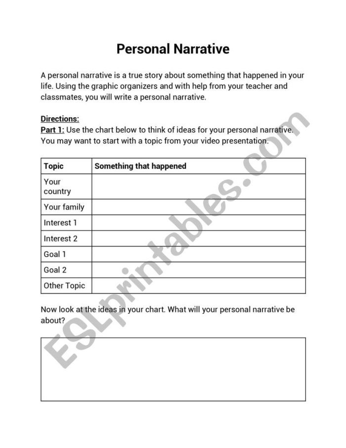 Second grade student using a guided worksheet to plan and write a personal narrative story