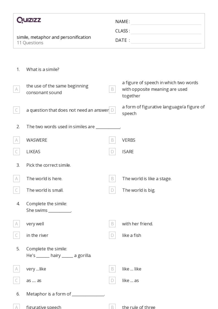 Worksheet illustrating personification concepts with a poem by Emily Dickinson