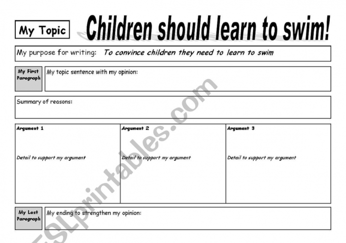 Worksheet for planning a persuasive paragraph aimed at second graders