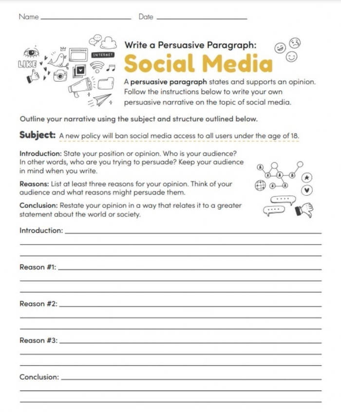 Worksheet guiding students in crafting a persuasive paragraph for second graders