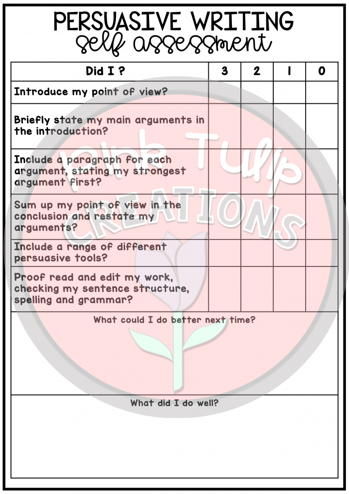 Fourth-grade worksheet for assessing persuasive writing skills and techniques Persuasive writing assessment worksheet for fourth graders evaluating their arguments