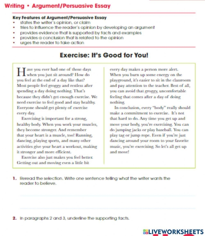 Fourth-grade worksheet for assessing persuasive writing skills and argument effectiveness Persuasive writing assessment worksheet for fourth graders focusing on argument evaluation