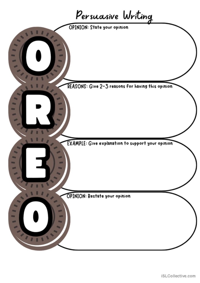 Persuasive Writing Guide worksheet for fourth graders showcasing a structured outline for writing a paragraph