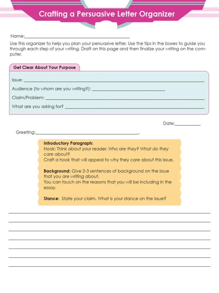 Persuasive Writing Guide worksheet for fourth graders focusing on syllables and structured outlines