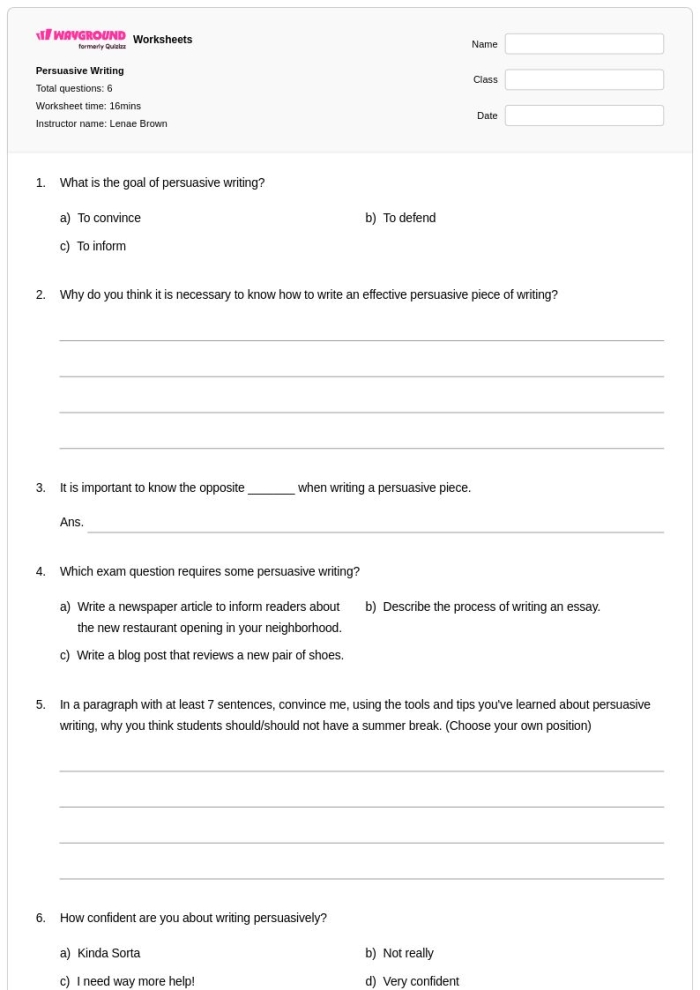 Young students engaging with a persuasive writing worksheet for third grade. How to Write Your Own Persuasive Paragraph activity for young writers.
