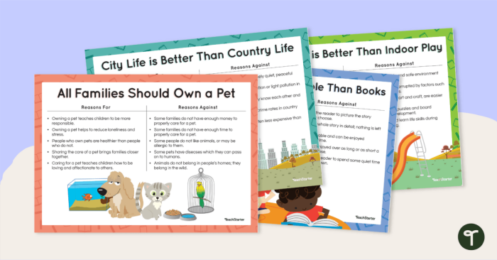 A fourth grade student worksheet featuring a persuasive writing prompt with colorful illustrations and blank lines for creative responses