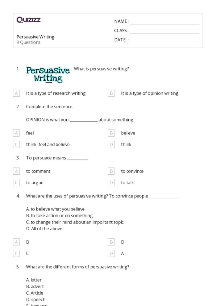 On Demand Writing: Engaging Persuasive Essay Worksheet for Young Writers Persuasive writing worksheet for fifth graders focusing on essay planning and structure