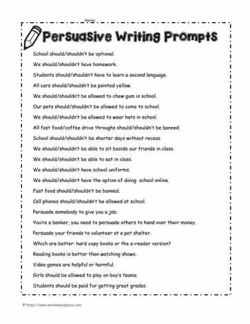 Fourth grade worksheet featuring a creative persuasive writing prompt for students