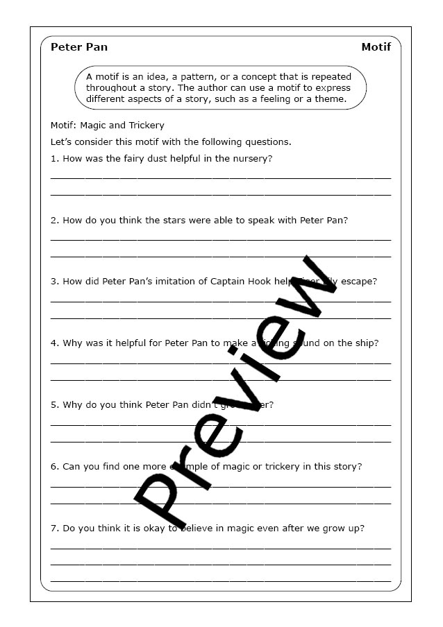 Peter Pan Reading Exercise 12: Comprehension Questions for Elementary Learners Fifth grade students completing reading comprehension questions about Peter Pan with focus on syllable patterns and text analysis