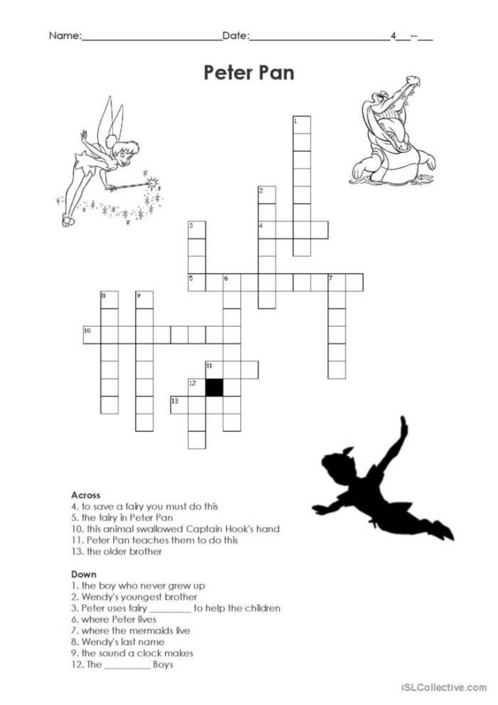 Fourth grade reading comprehension worksheet featuring the story of Peter Pan