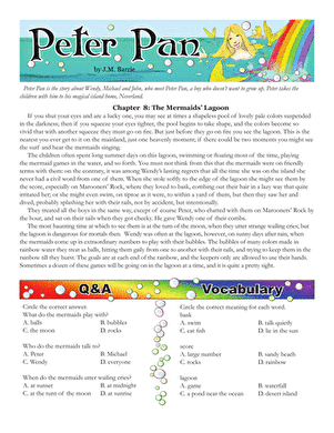 Peter Pan Reading Exercise: Comprehension Questions for Fifth Grade Learners Fifth grade students completing reading comprehension questions about Peter Pan with focus on syllable patterns and text analysis