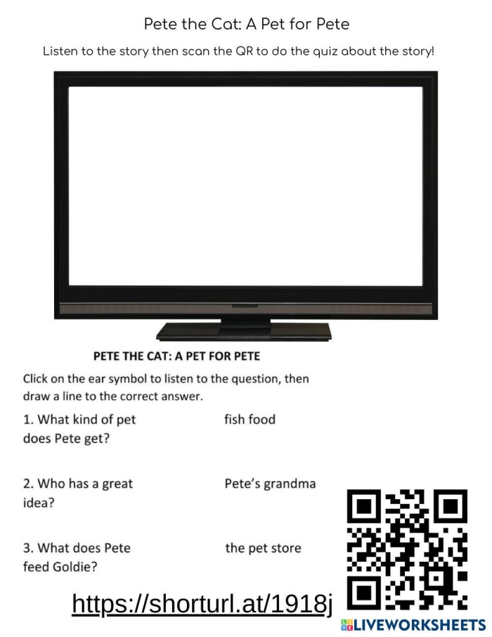 Illustration of Pete surrounded by his various pets in a fun reading activity