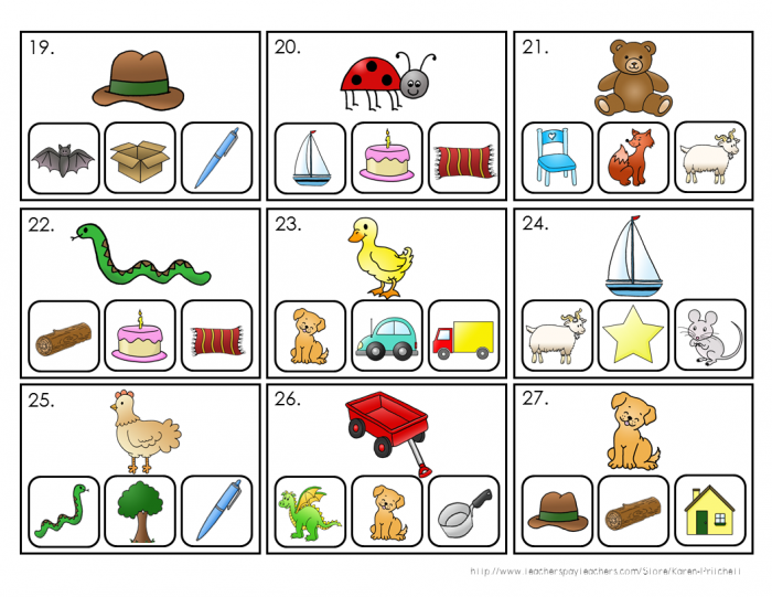 Worksheet for assessing phonemic awareness through rhyming words for kindergarten students