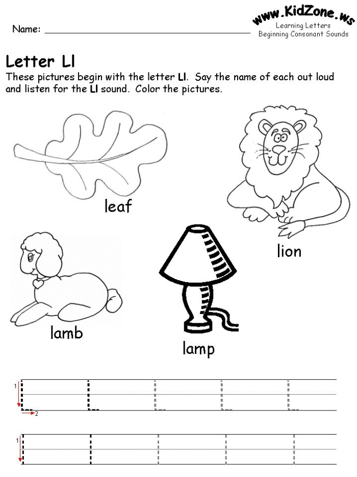 Worksheet featuring various items that begin with the letter L to enhance phonics skills. Engaging phonics activity for Pre-K students focusing on the letter L.
