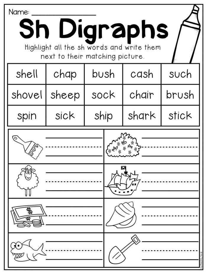 Engaging phonics activity for reinforcing word patterns in young learners Phonics Practice worksheet focusing on blends and digraphs for first grade students