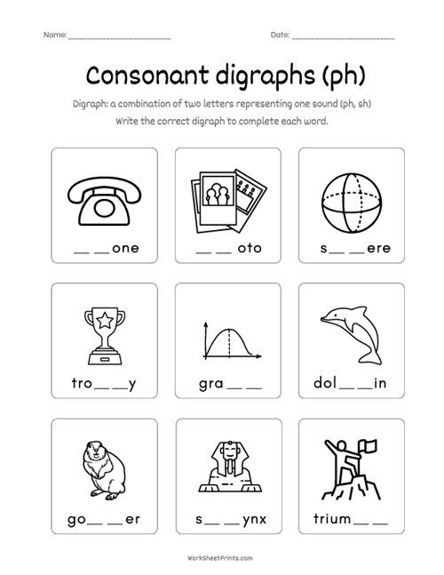 Engaging worksheet to help second graders practice reading "ph" digraphs Phonics review worksheet featuring "ph" words for second graders