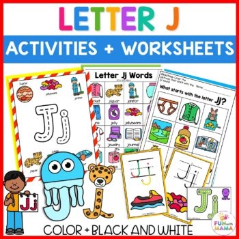 Worksheet featuring items that begin with J for phonics practice