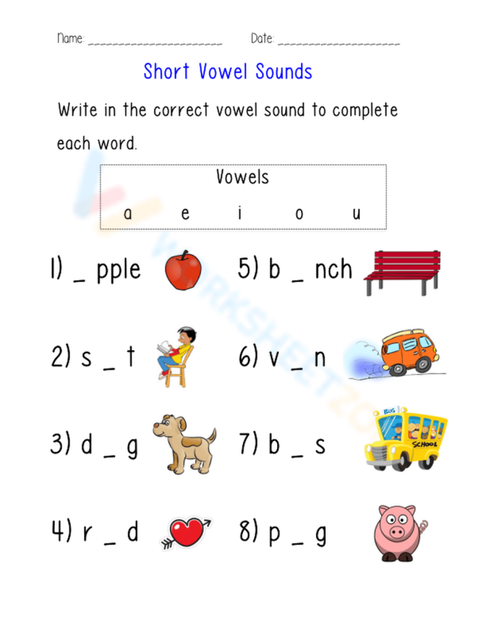 Vowel Sounds evaluation sheet for assessing phonics skills in first grade students Phonics Practice Test worksheet focusing on vowel sounds for first graders
