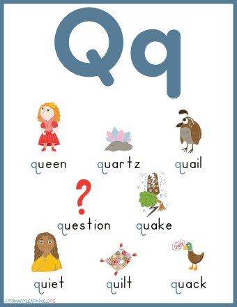Worksheet featuring items that start with the letter Q for phonics practice in Pre-K