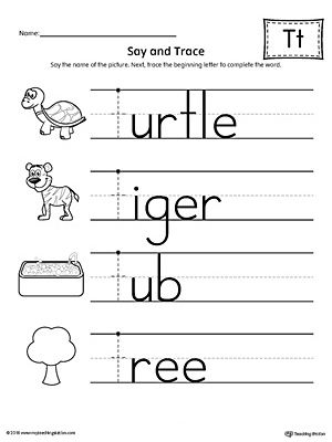 Worksheet featuring items that begin with the letter T for phonics practice