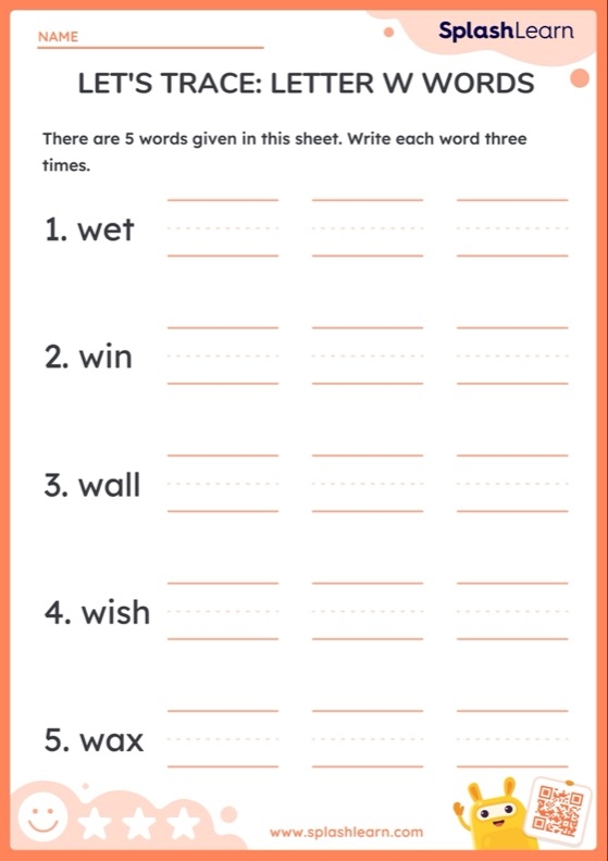 Worksheet featuring objects that begin with the letter W for phonics practice