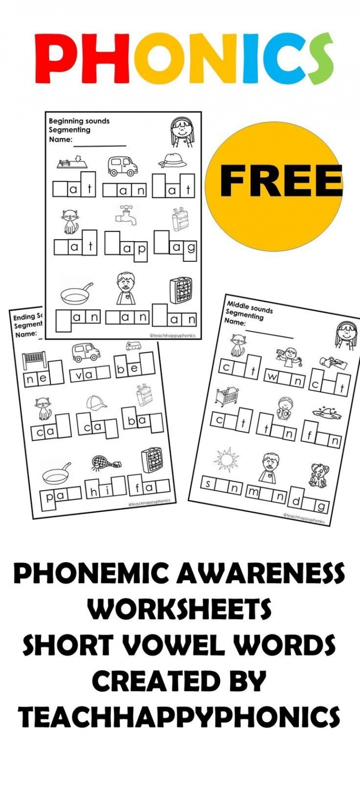Worksheet illustrating phonological awareness concepts for kindergarten students