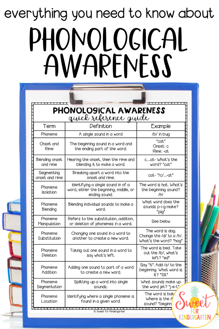 Phonological Awareness Explained worksheet visual for kindergarten students