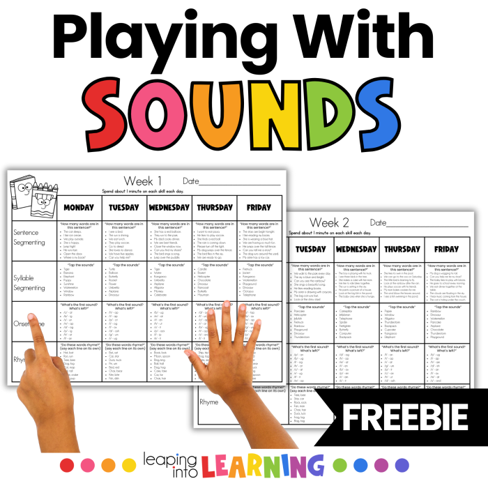 Worksheet illustrating phonological awareness concepts for kindergarten students