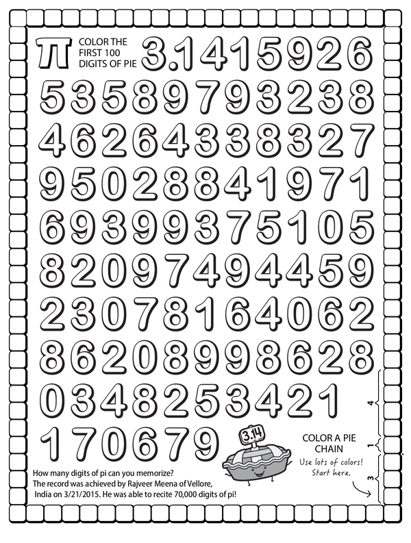 Pi Day math challenge handout featuring the first thousand digits of pi for middle school students The First 1,000 Digits of Pi worksheet showing mathematical digits for a seventh grade geometry challenge activity